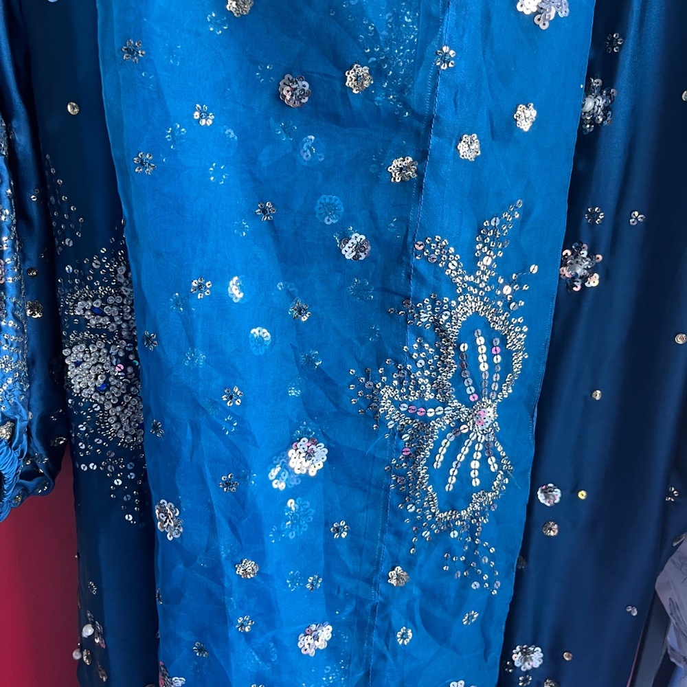 3 Piece Silk Embroidered Suit With Organza Dupatta - image 2